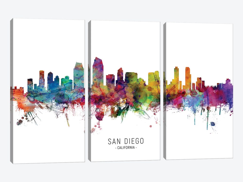 San Diego California Skyline by Michael Tompsett 3-piece Canvas Print