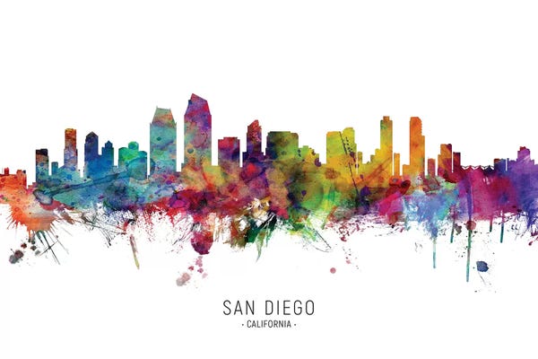 Michael Tompsett: Color Splash San Diego California Skyline by Michael Tompsett