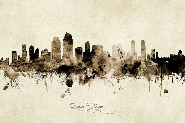 Ink Splash San Diego California Skyline by Michael Tompsett wall art
