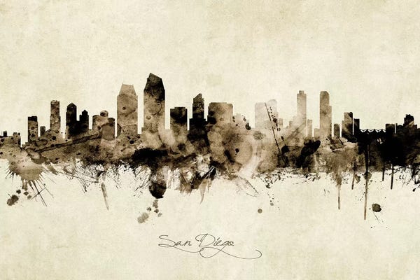 Industrial Office: Ink Splash San Diego California Skyline by Michael Tompsett