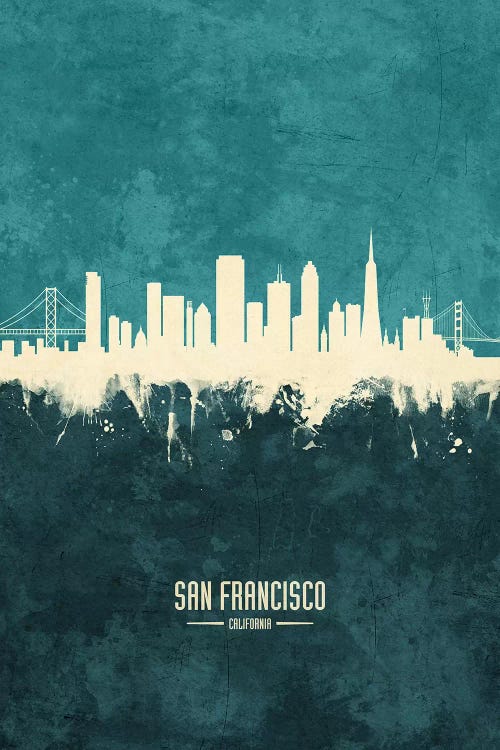White On Teal San Francisco California Skyline