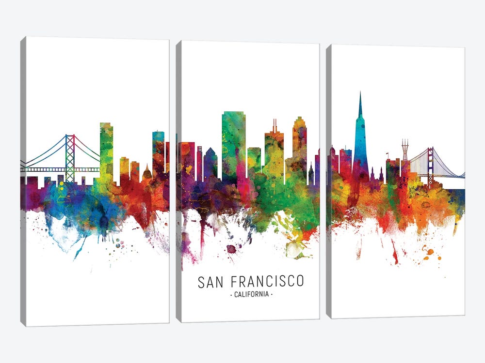 San Francisco California Skyline by Michael Tompsett 3-piece Canvas Art Print