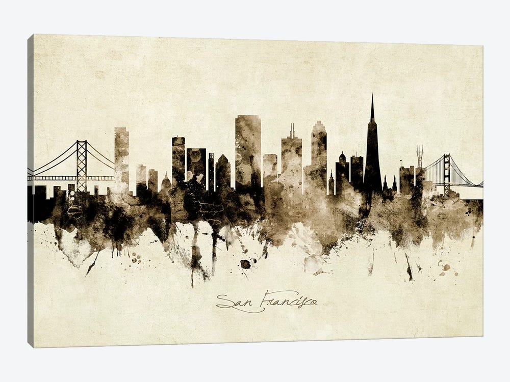 San Francisco California Skyline by Michael Tompsett 1-piece Canvas Artwork
