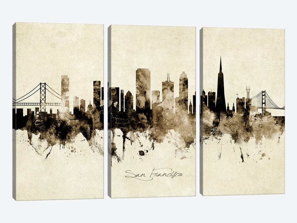 San Francisco California Skyline by Michael Tompsett 3-piece Canvas Wall Art