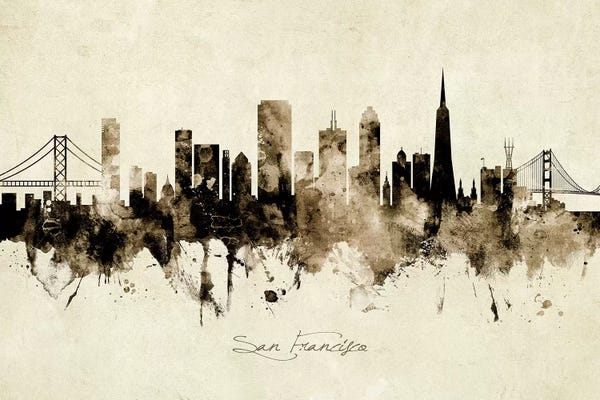 Industrial Office: Ink Splash San Francisco California Skyline by Michael Tompsett