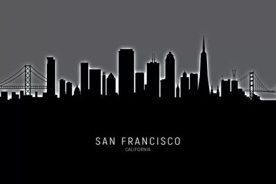Black On Gray San Francisco California Skyline by Michael Tompsett multi panel art