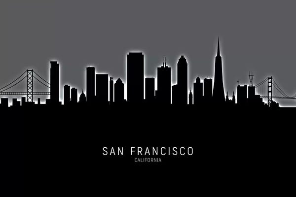 Industrial Office: Black On Gray San Francisco California Skyline by Michael Tompsett
