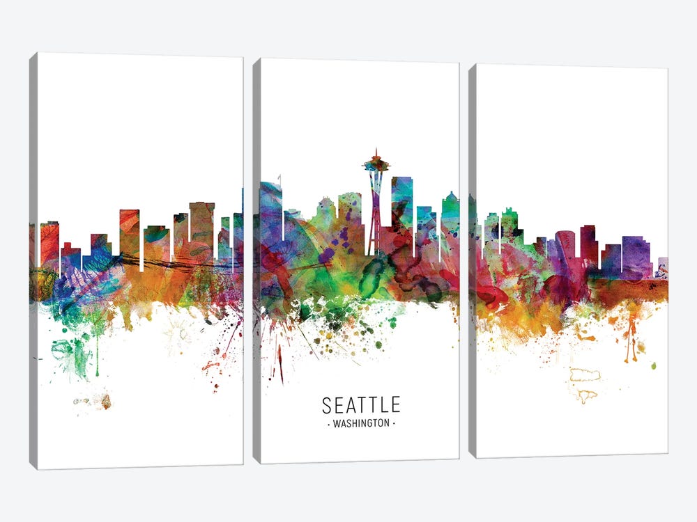 Seattle Washington Skyline by Michael Tompsett 3-piece Canvas Print