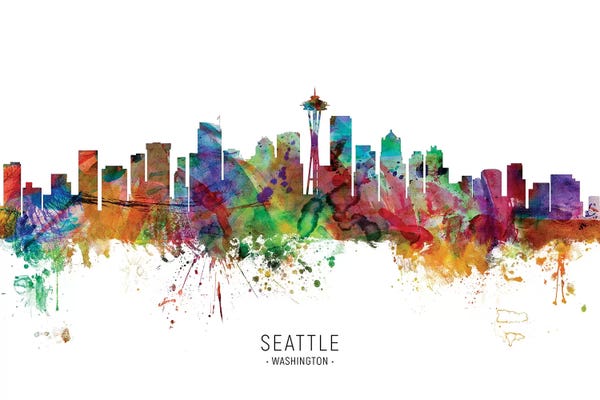 Michael Tompsett: Color Splash Seattle Washington Skyline by Michael Tompsett