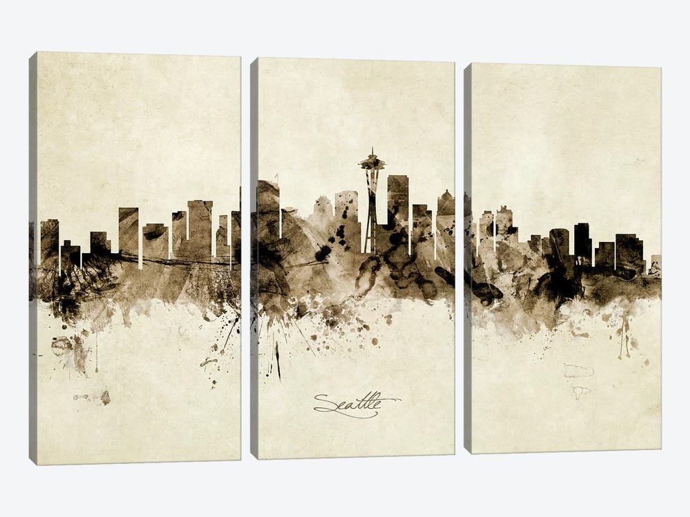 Seattle Washington Skyline by Michael Tompsett 3-piece Canvas Artwork