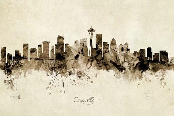 Industrial Office: Ink Splash Seattle Washington Skyline by Michael Tompsett