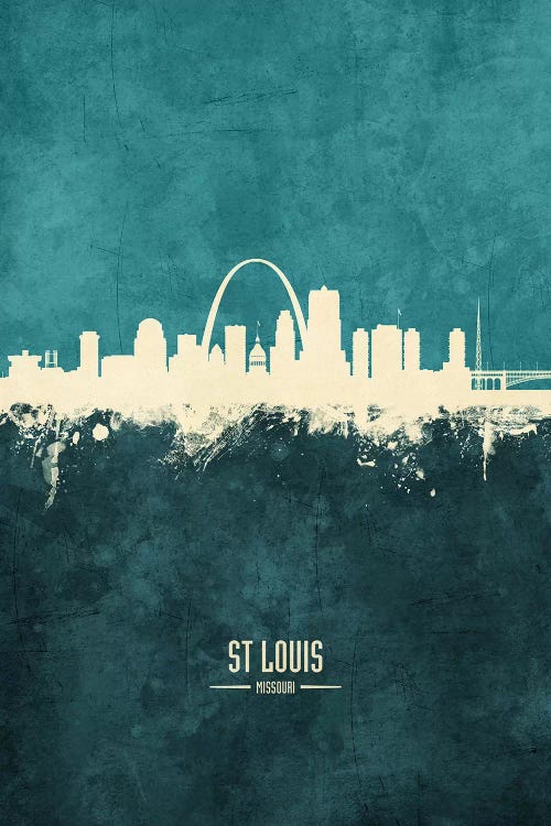 White On Teal St Louis Missouri Skyline by Michael Tompsett wall art