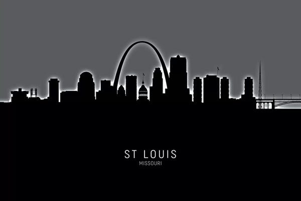 Missouri: Black On Gray St Louis Missouri Skyline by Michael Tompsett
