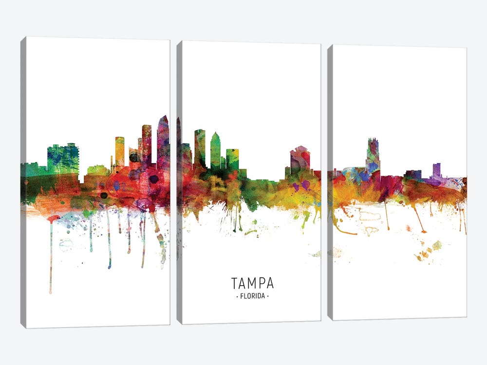 Tampa Florida Skyline by Michael Tompsett 3-piece Canvas Art Print