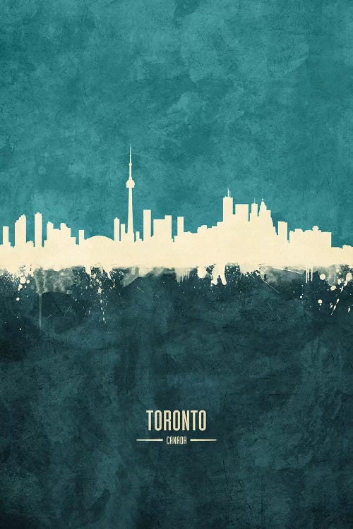 White On Teal Toronto Canada Skyline by Michael Tompsett wall art