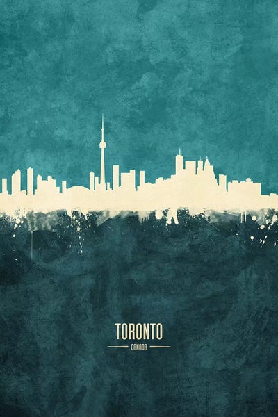 Ontario: White On Teal Toronto Canada Skyline by Michael Tompsett