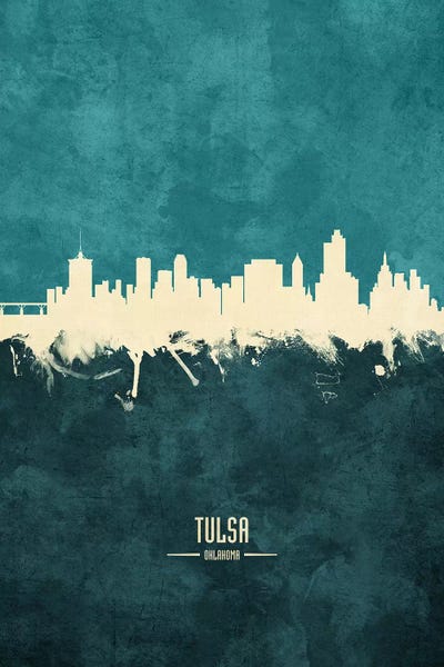 White On Teal Tulsa Oklahoma Skyline