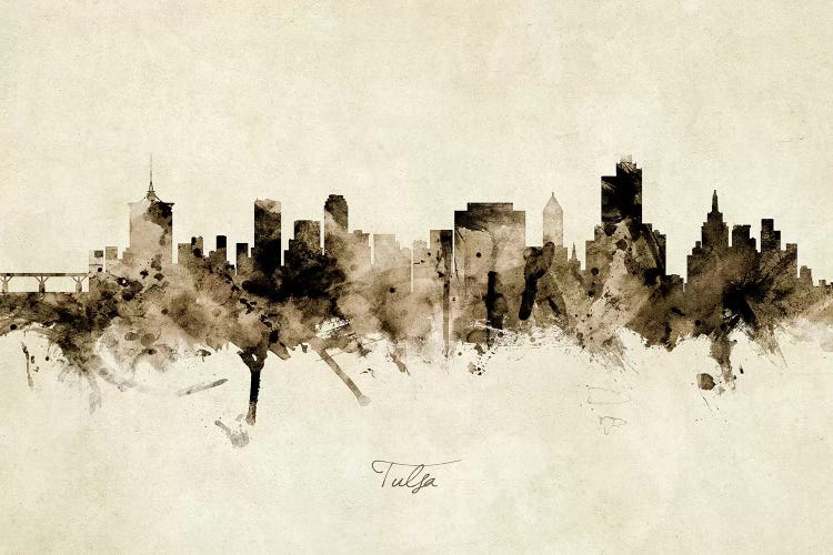 Ink Splash Tulsa Oklahoma Skyline by Michael Tompsett wall art