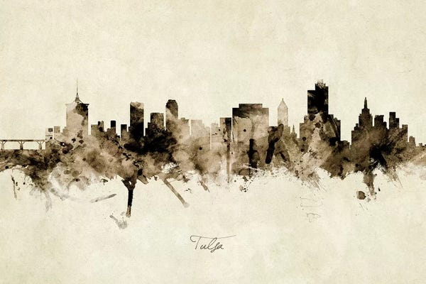 Industrial Office: Ink Splash Tulsa Oklahoma Skyline by Michael Tompsett