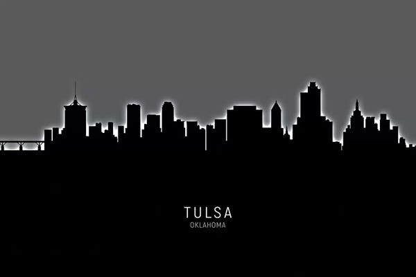 Oklahoma: Black On Gray Tulsa Oklahoma Skyline by Michael Tompsett
