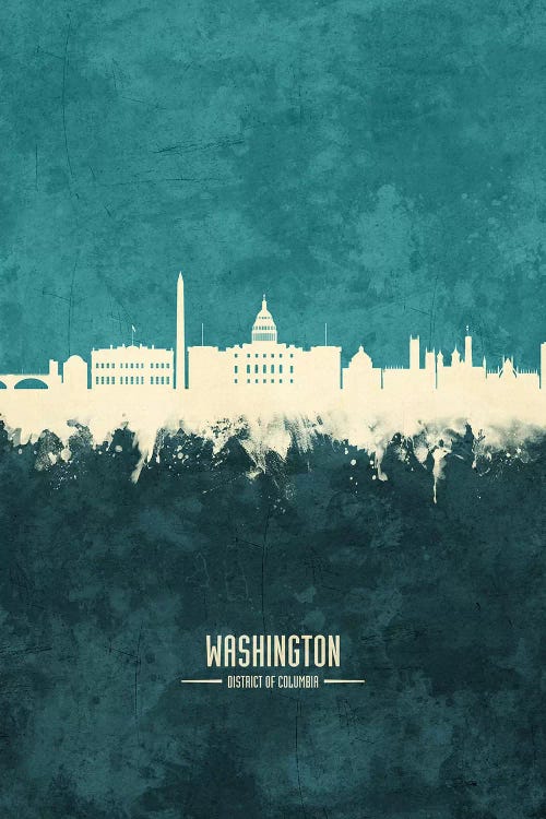 White On Teal Washington DC Skyline