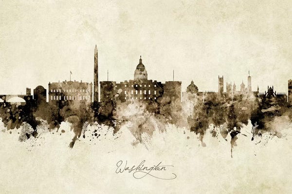 Industrial Office: Ink Splash Washington DC Skyline by Michael Tompsett