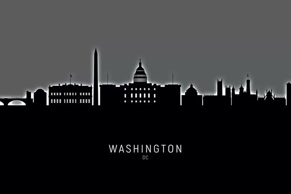 Washington, D.C. Skylines: Black On Gray Washington DC Skyline by Michael Tompsett