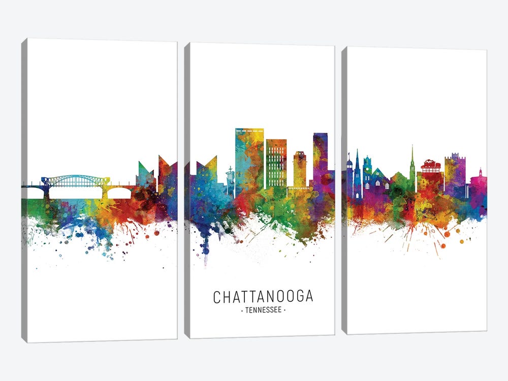 Chattanooga, Tennessee Skyline by Michael Tompsett 3-piece Canvas Art