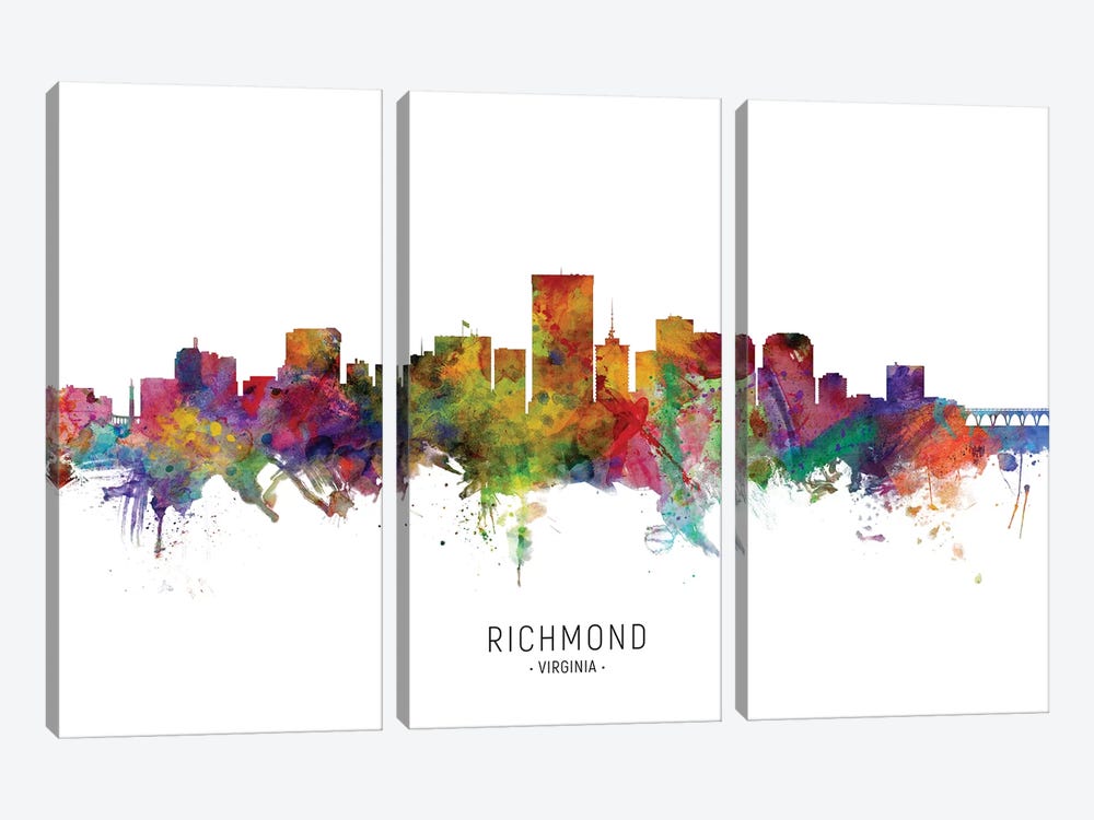 Richmond Virginia Skyline by Michael Tompsett 3-piece Canvas Wall Art