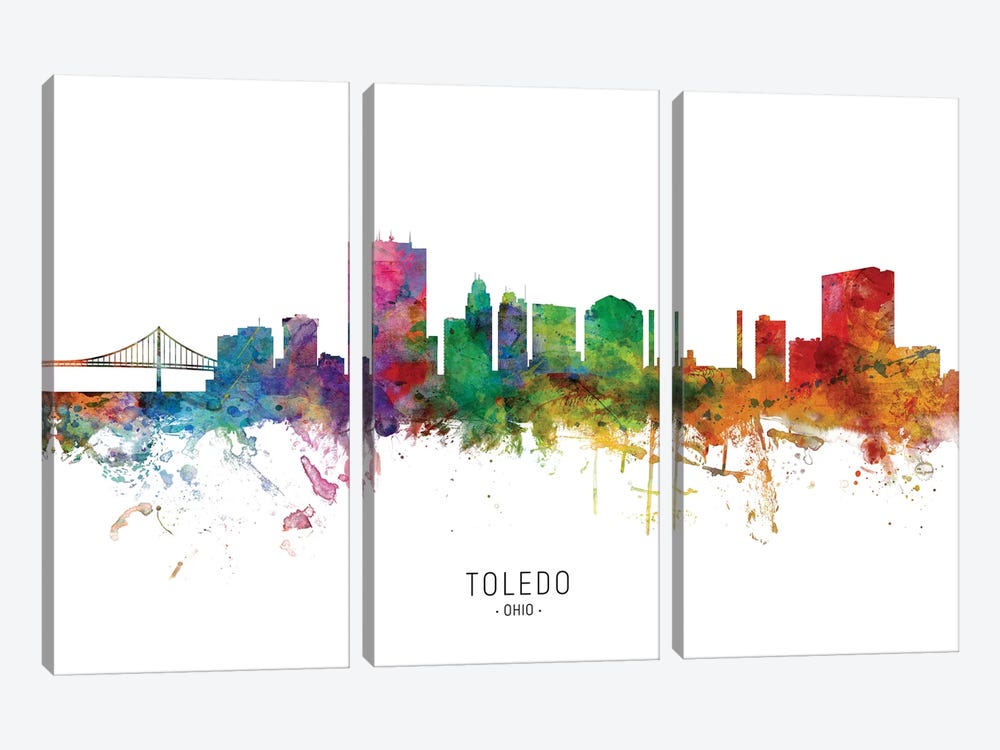 Toledo Ohio Skyline by Michael Tompsett 3-piece Canvas Print