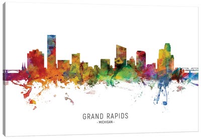 Grand Rapids Michigan Skyline Canvas Art Print - Scenic & Nature Typography