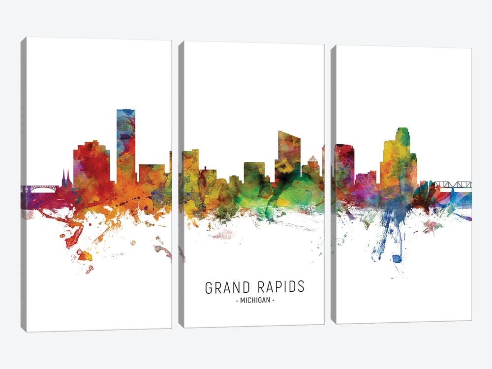 Grand Rapids Michigan Skyline by Michael Tompsett 3-piece Canvas Wall Art