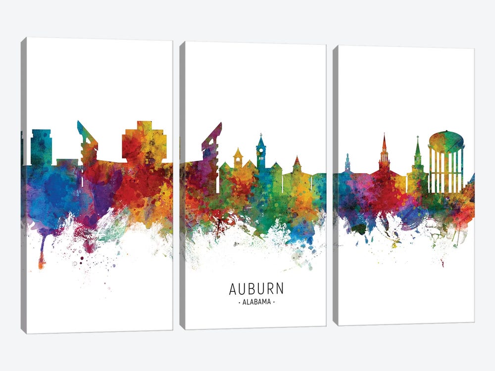Auburn Alabama Skyline by Michael Tompsett 3-piece Canvas Art Print