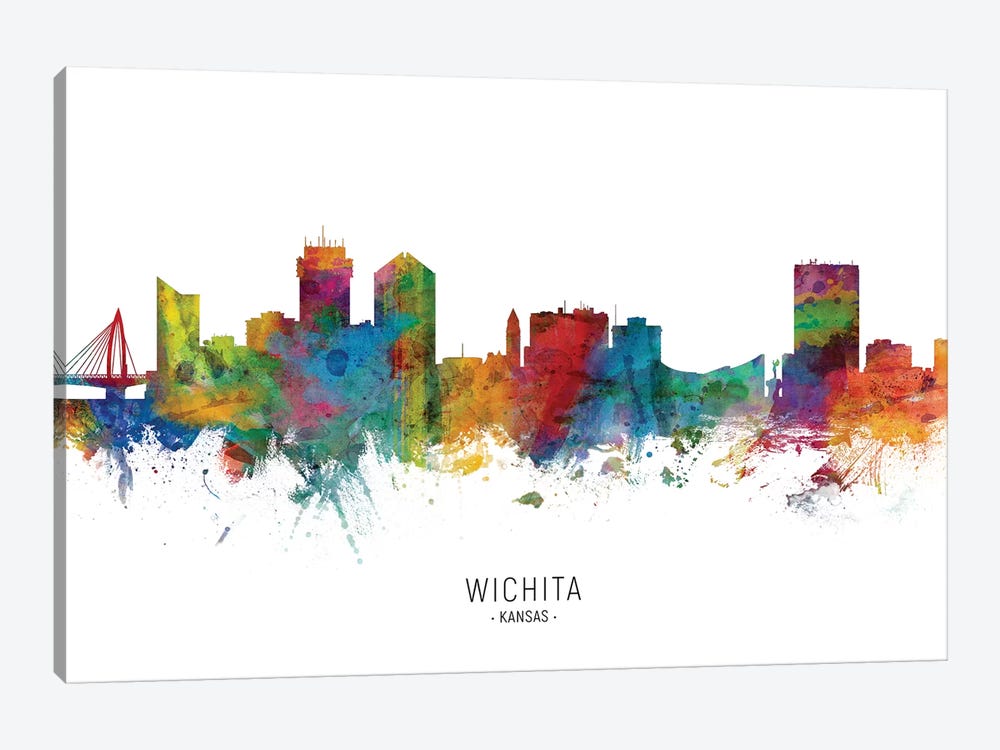 Wichita Kansas Skyline by Michael Tompsett 1-piece Canvas Art Print