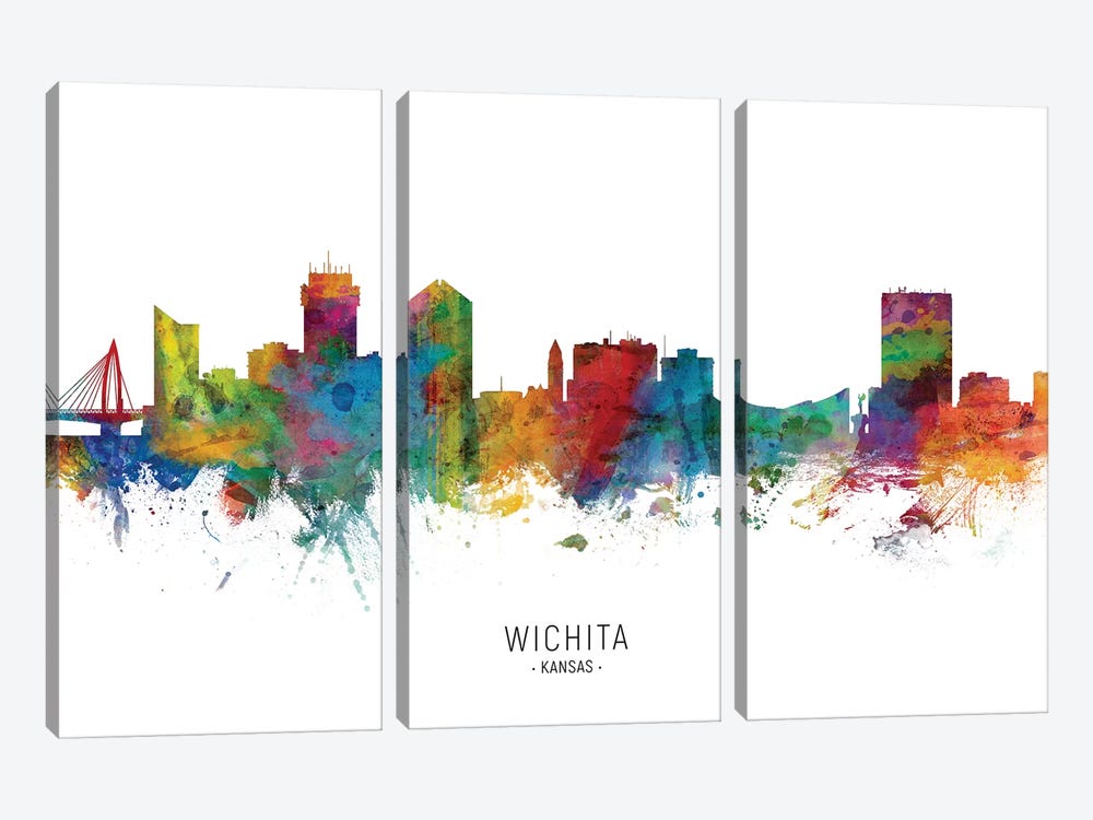 Wichita Kansas Skyline by Michael Tompsett 3-piece Canvas Art Print