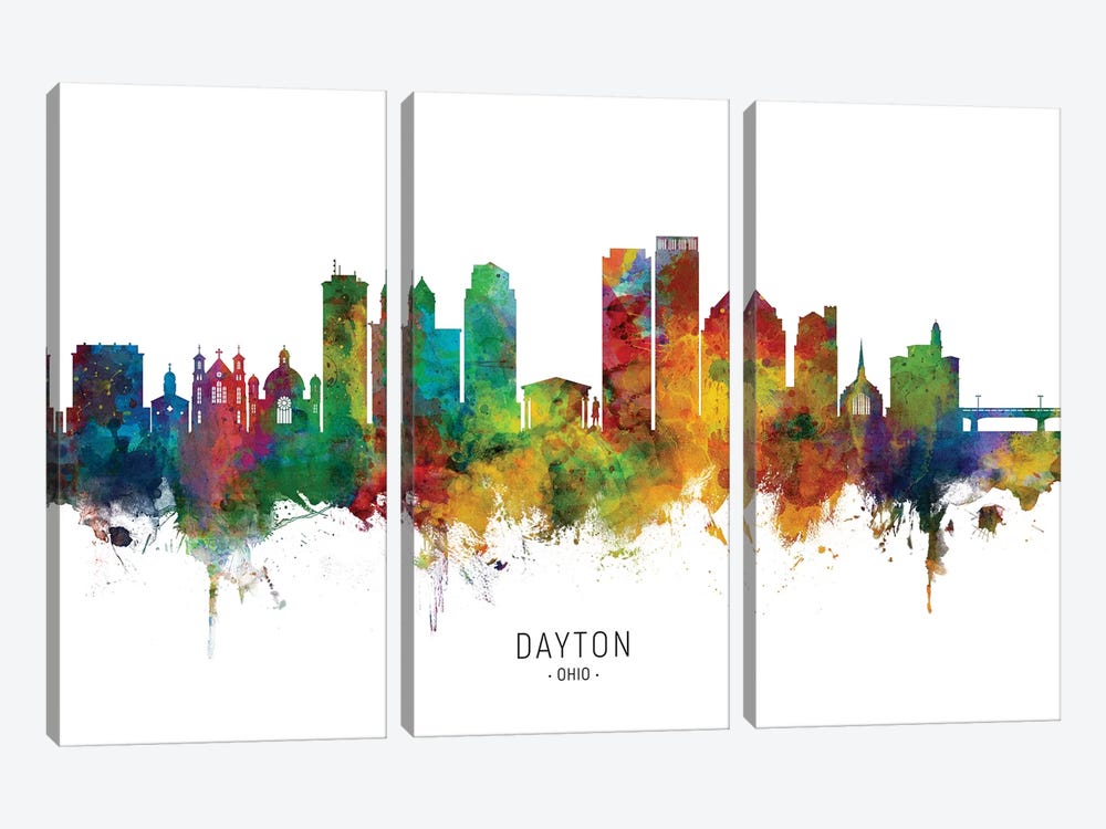 Dayton Ohio Skyline by Michael Tompsett 3-piece Canvas Artwork