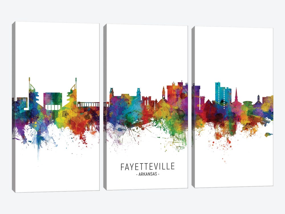 Fayetteville Arkansas Skyline by Michael Tompsett 3-piece Canvas Print
