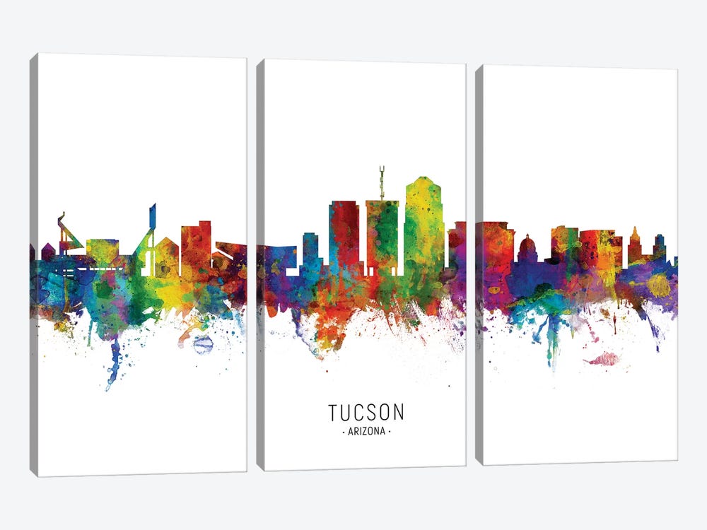 Tucson Arizona Skyline by Michael Tompsett 3-piece Canvas Art