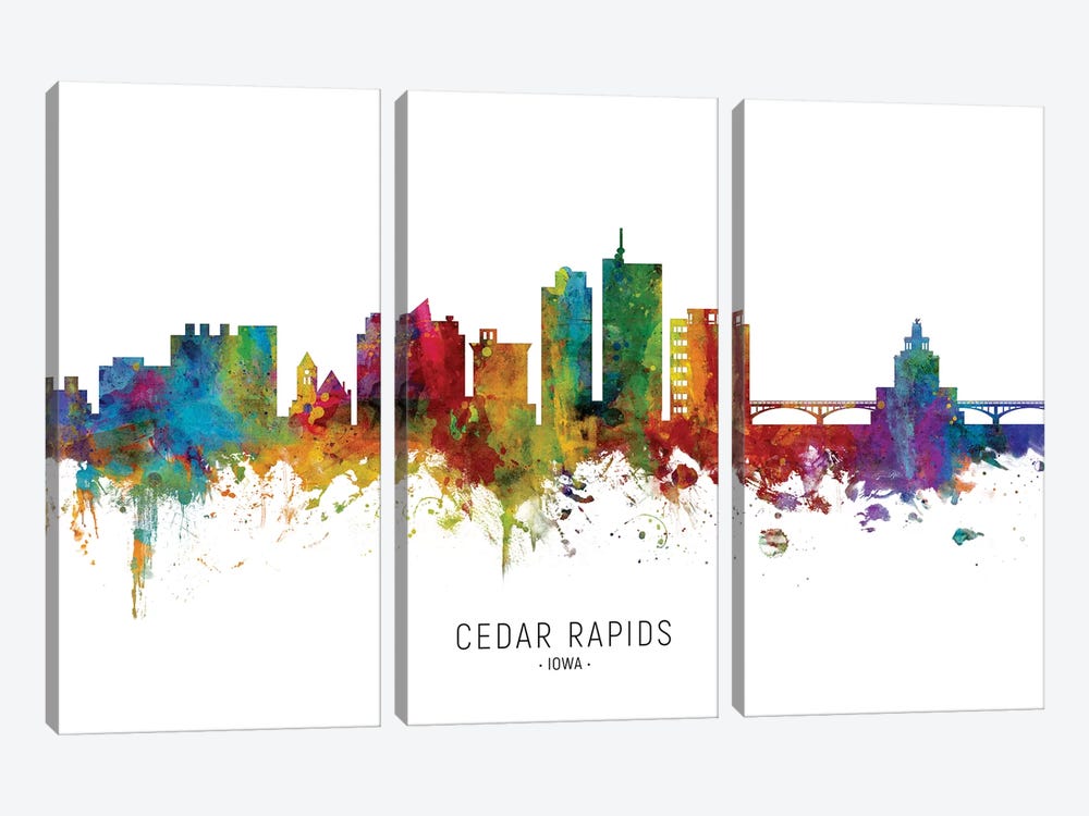 Cedar Rapids Iowa Skyline by Michael Tompsett 3-piece Canvas Art Print