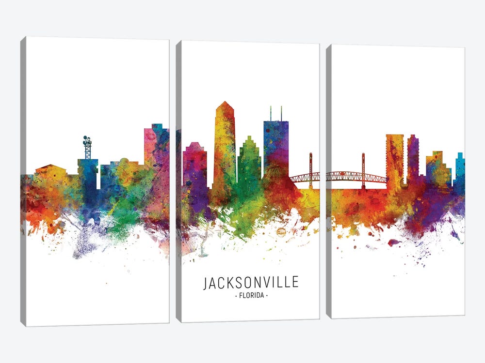 Jacksonville Florida Skyline by Michael Tompsett 3-piece Canvas Wall Art