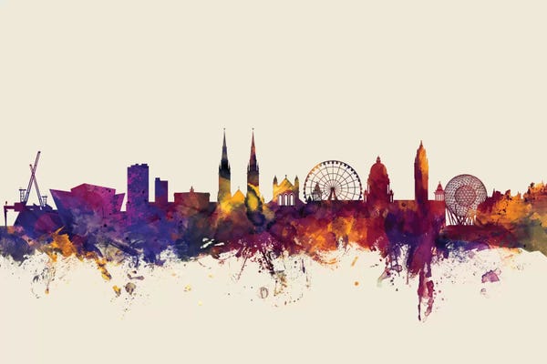Beige Background Skyline Of Belfast, Northern Ireland, United Kingdom