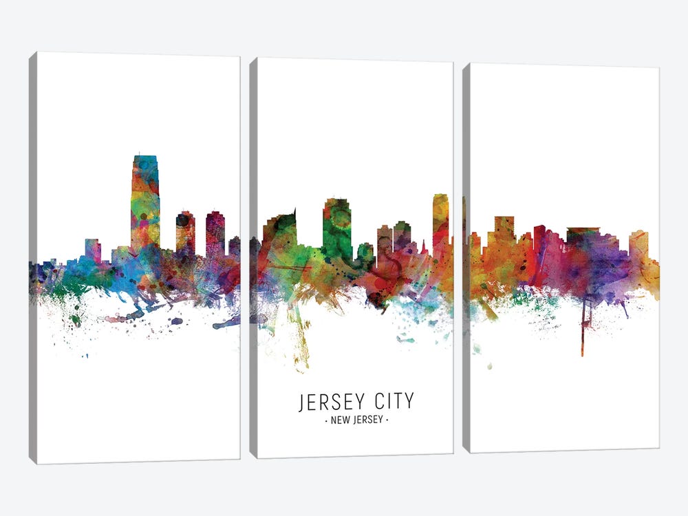 Jersey City New Jersey Skyline by Michael Tompsett 3-piece Canvas Wall Art