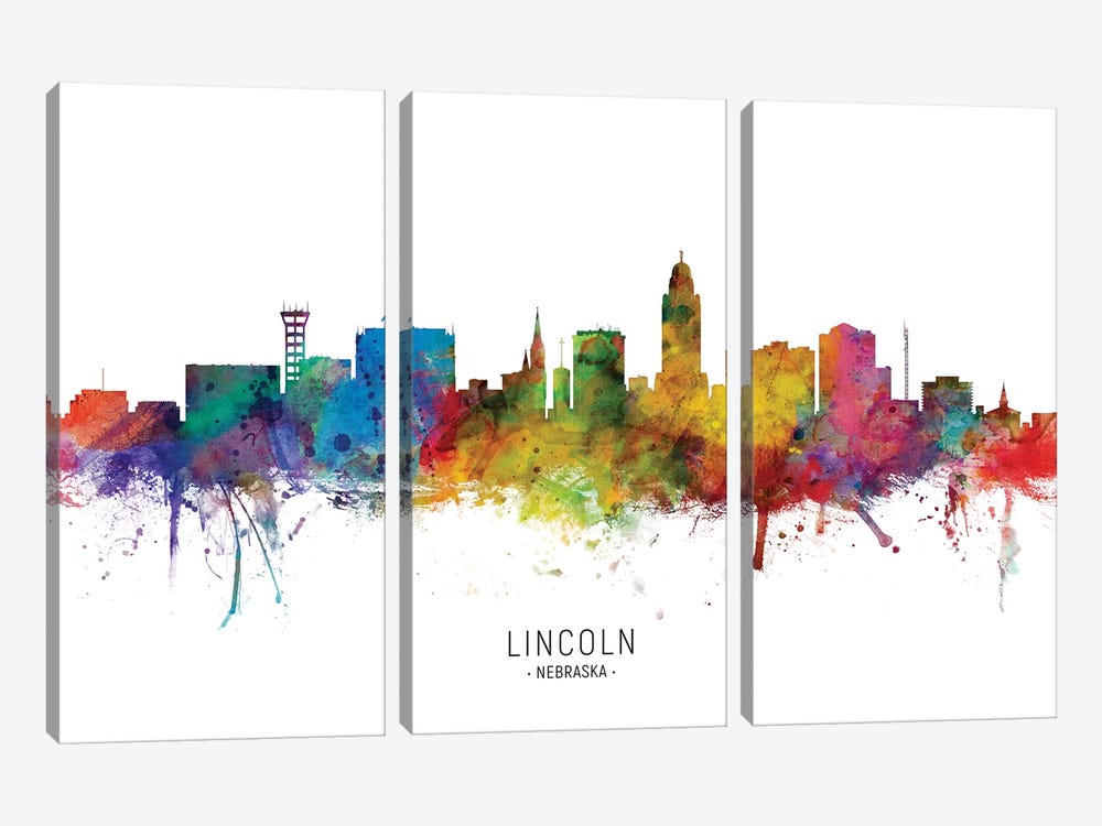 Lincoln Nebraska Skyline by Michael Tompsett 3-piece Canvas Print