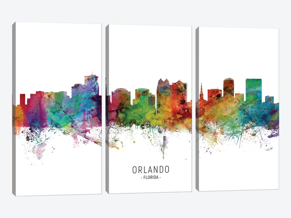 Orlando Florida Skyline by Michael Tompsett 3-piece Canvas Artwork