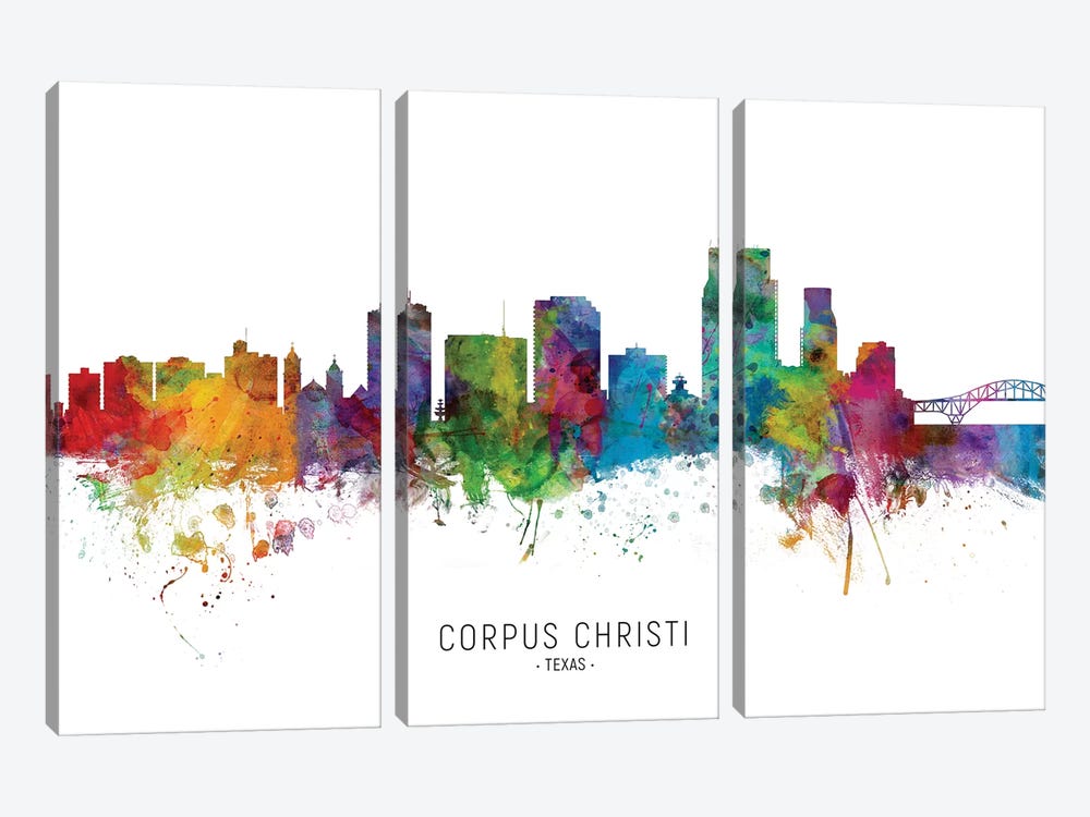 Corpus Christi Texas Skyline by Michael Tompsett 3-piece Canvas Wall Art