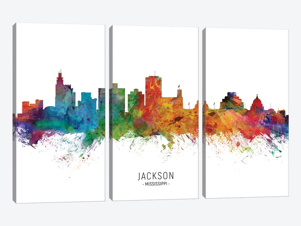 Jackson Mississippi Skyline by Michael Tompsett 3-piece Canvas Art Print