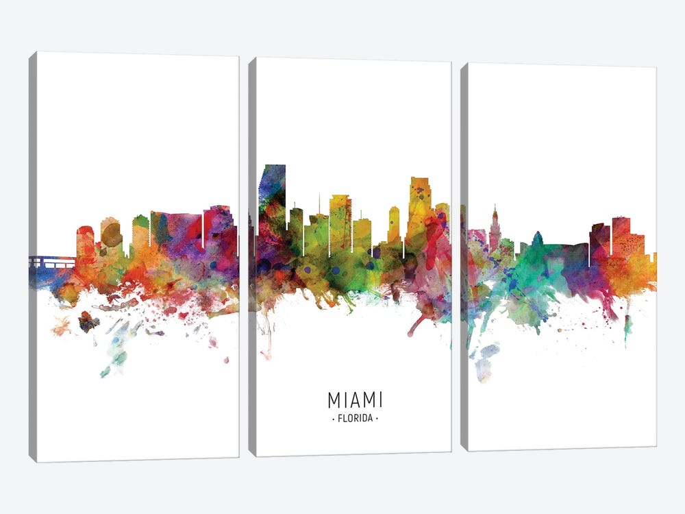 Miami Florida Skyline by Michael Tompsett 3-piece Canvas Art Print