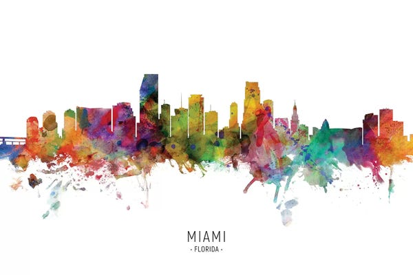 Miami Skylines: Miami Florida Skyline by Michael Tompsett