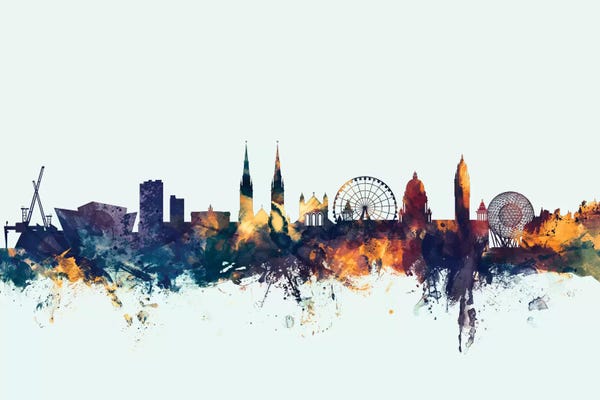 Amusement Parks: Blue Background Skyline Of Belfast, Northern Ireland, United Kingdom by Michael Tompsett