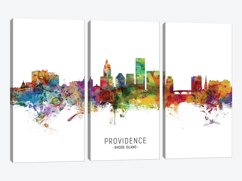 Providence Rhode Island Skyline by Michael Tompsett 3-piece Canvas Artwork